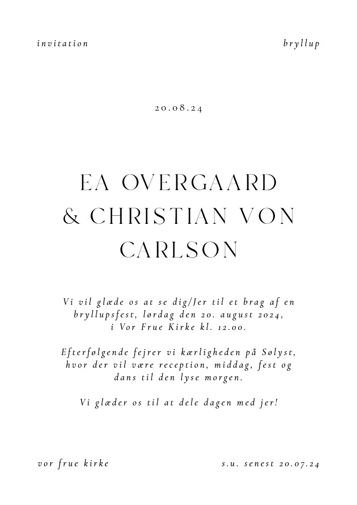 Bryllup - Ea og Christian Bryllupsinvitation
